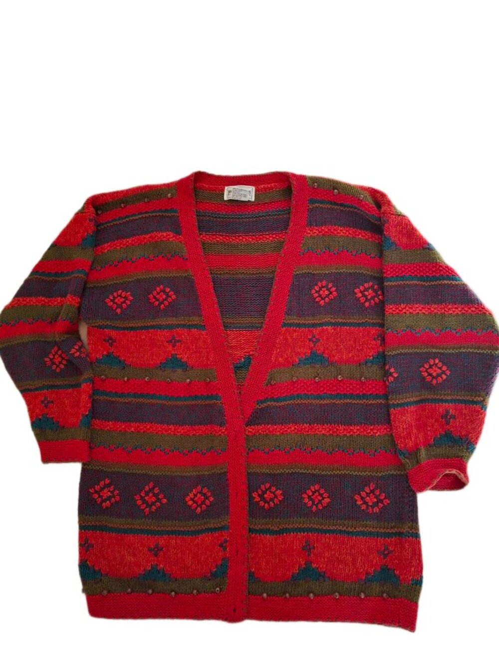 Lord Isaacs Vintage Multicolor Knit Cardigan – Ramie Cotton Blend Size M